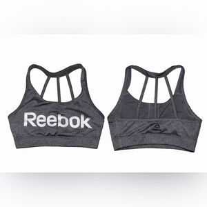 Reebok charcoal gray logo sports bra womens razorback athletic workout bra XS